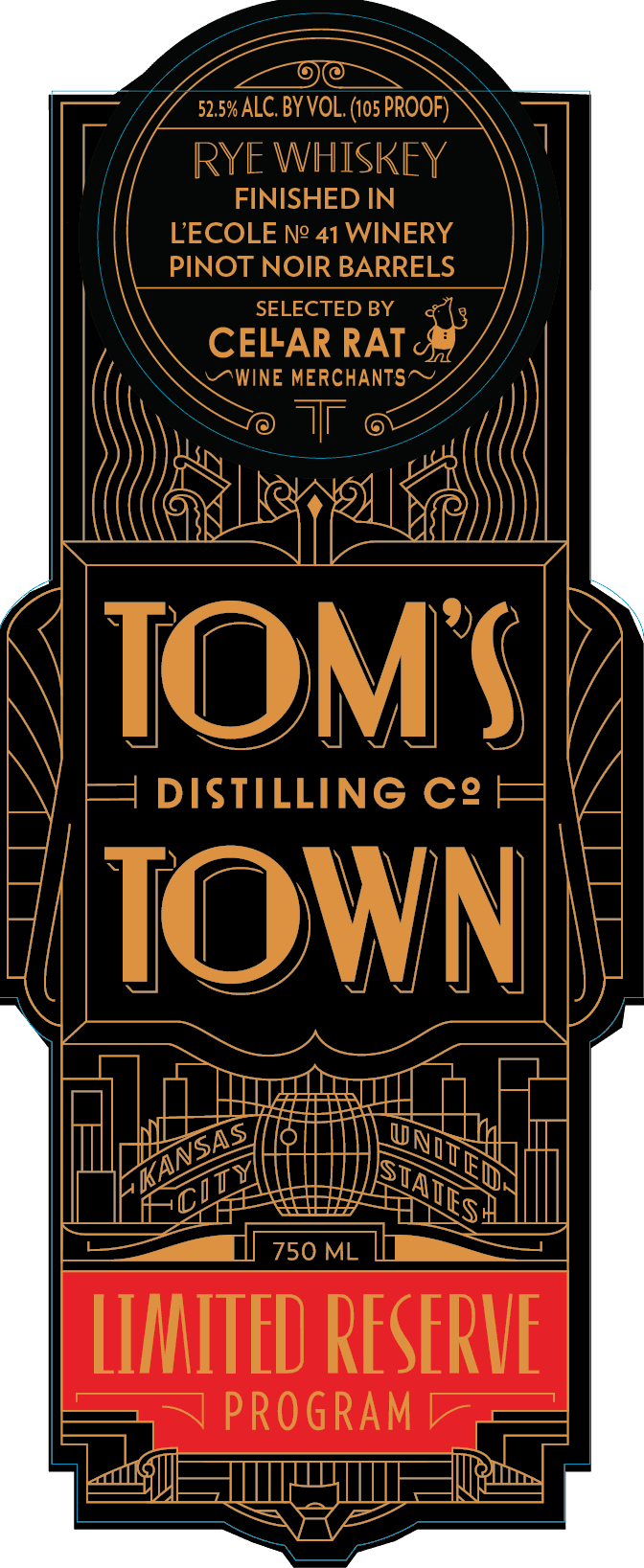 Tom's Town Rye Whiskey Pinot Noir Barrel Finish Limited Reserve