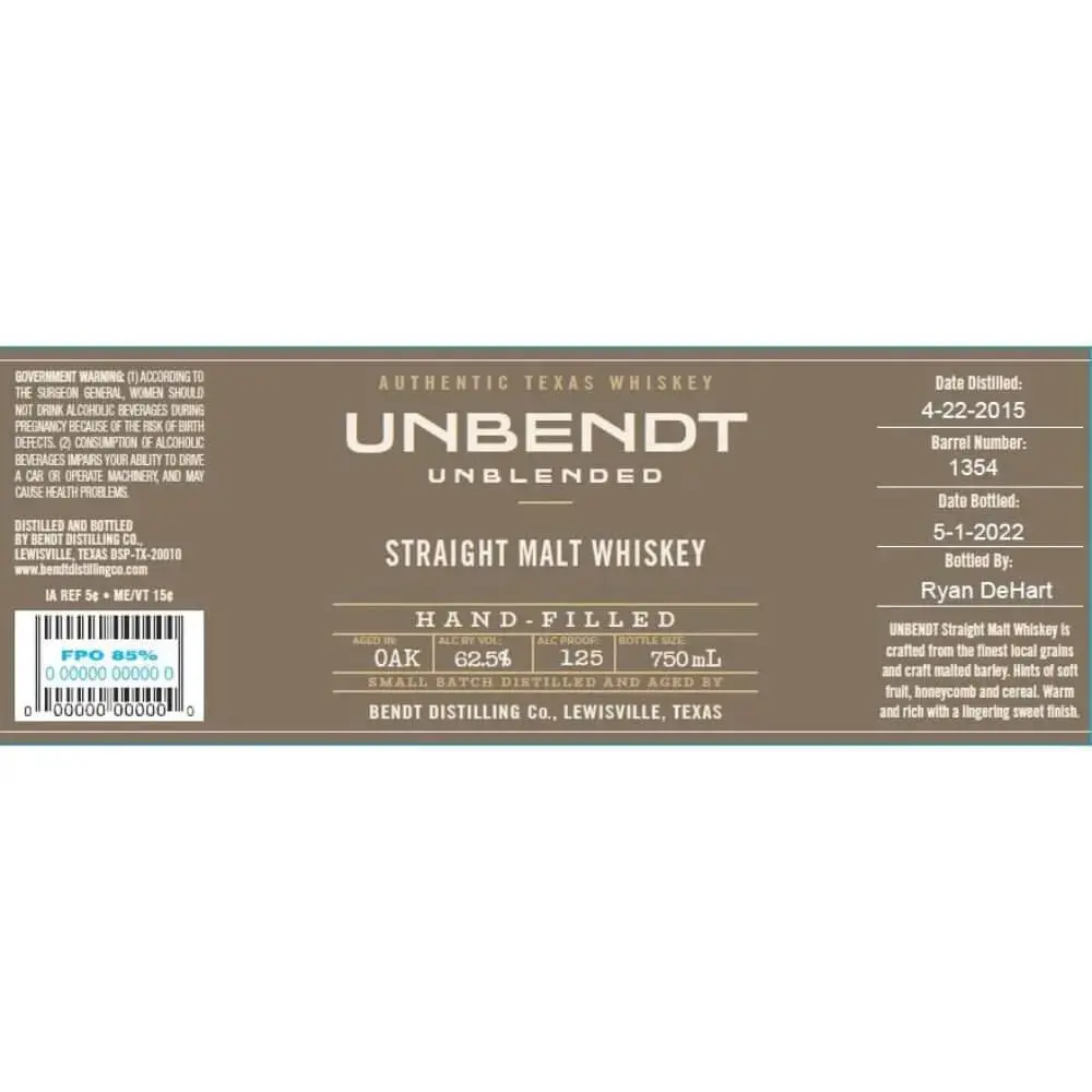 UNBendt Straight Malt Whiskey Bottled-in-Bond - Image 2