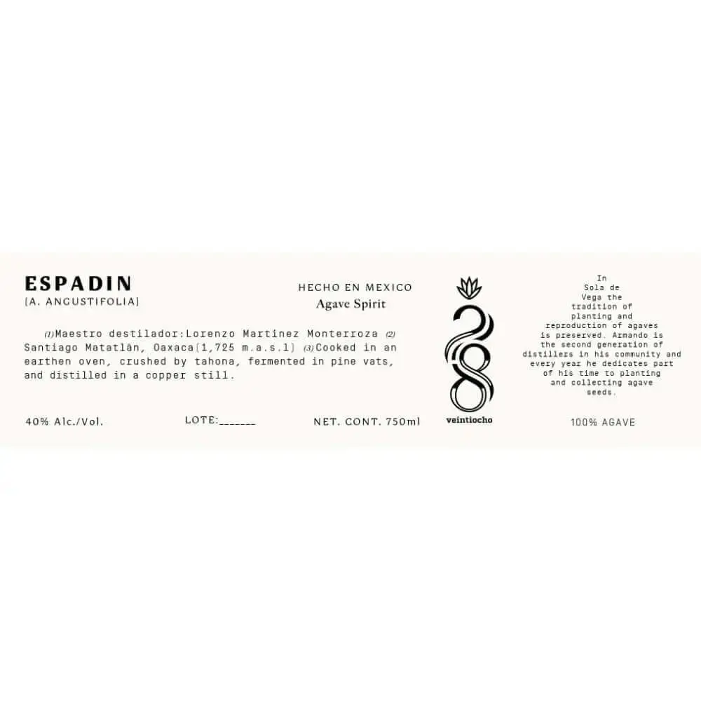 Veintiocho Espadin Agave Spirit
