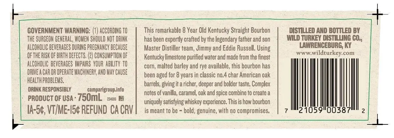 Wild Turkey 101 8 Year Kentucky Straight Bourbon Whiskey - Image 3