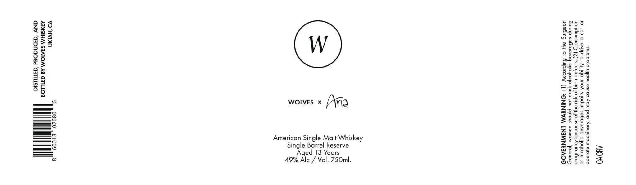 Wolves x Aria American Single Malt Whiskey Single Barrel Reserve, 13 Years