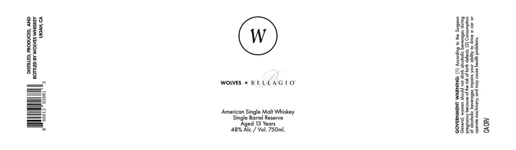 Wolves x Bellagio American Single Malt Whiskey Single Barrel Reserve, 13 Years