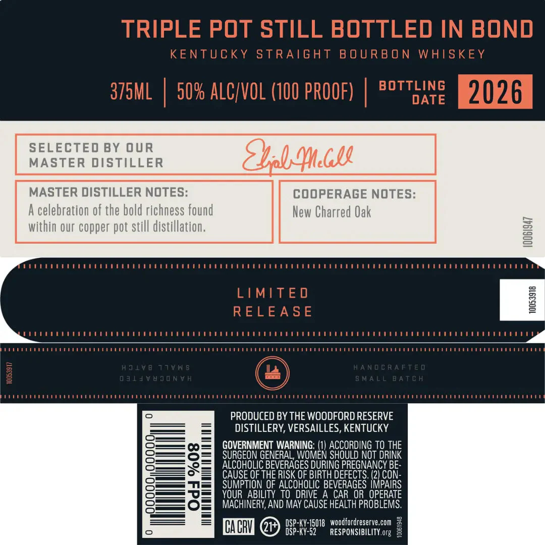 Woodford Reserve Triple Pot Still Bottled in Bond Bourbon 375mL
